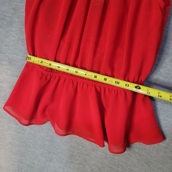 Express Womens Top Small Red Sleeveless Sheer Halter Open Back - Picture 9 of 12